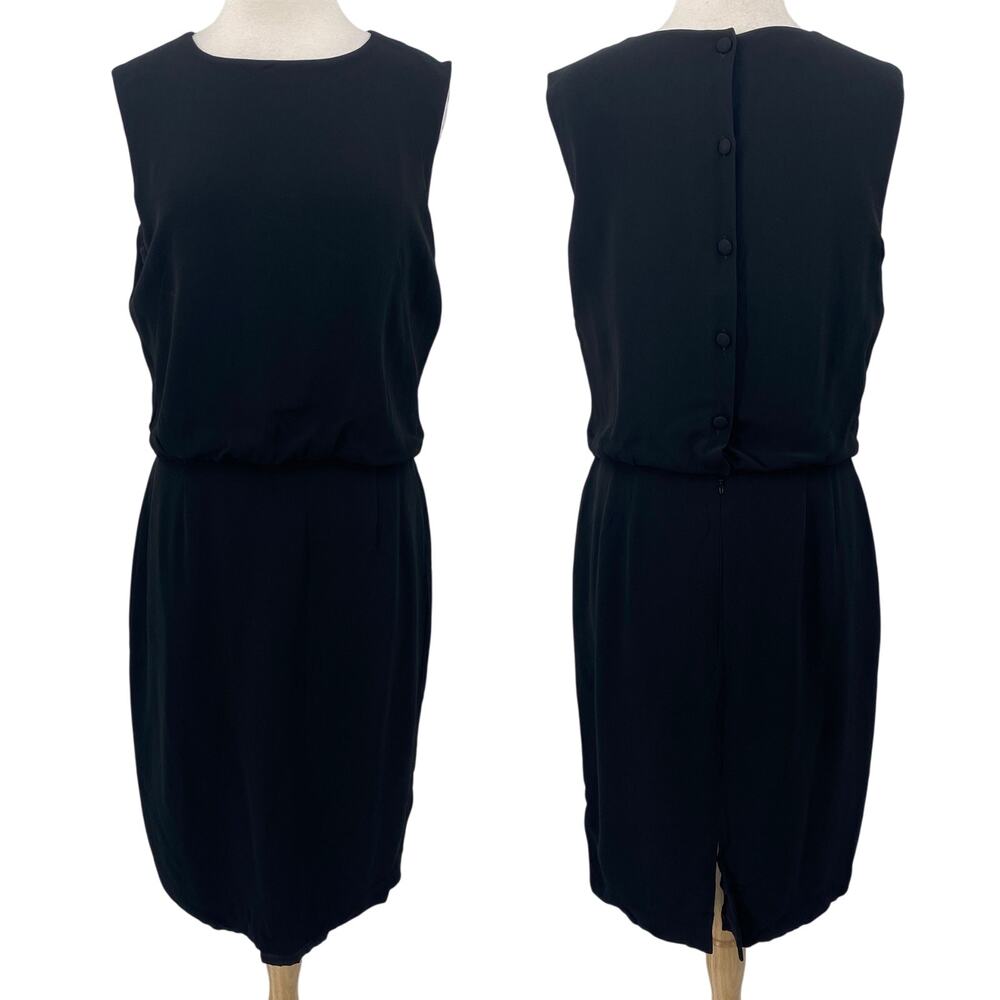 Lafayette 148 Crepe Sheath Dress Knee Length Sleeveless Button Back Black 14
